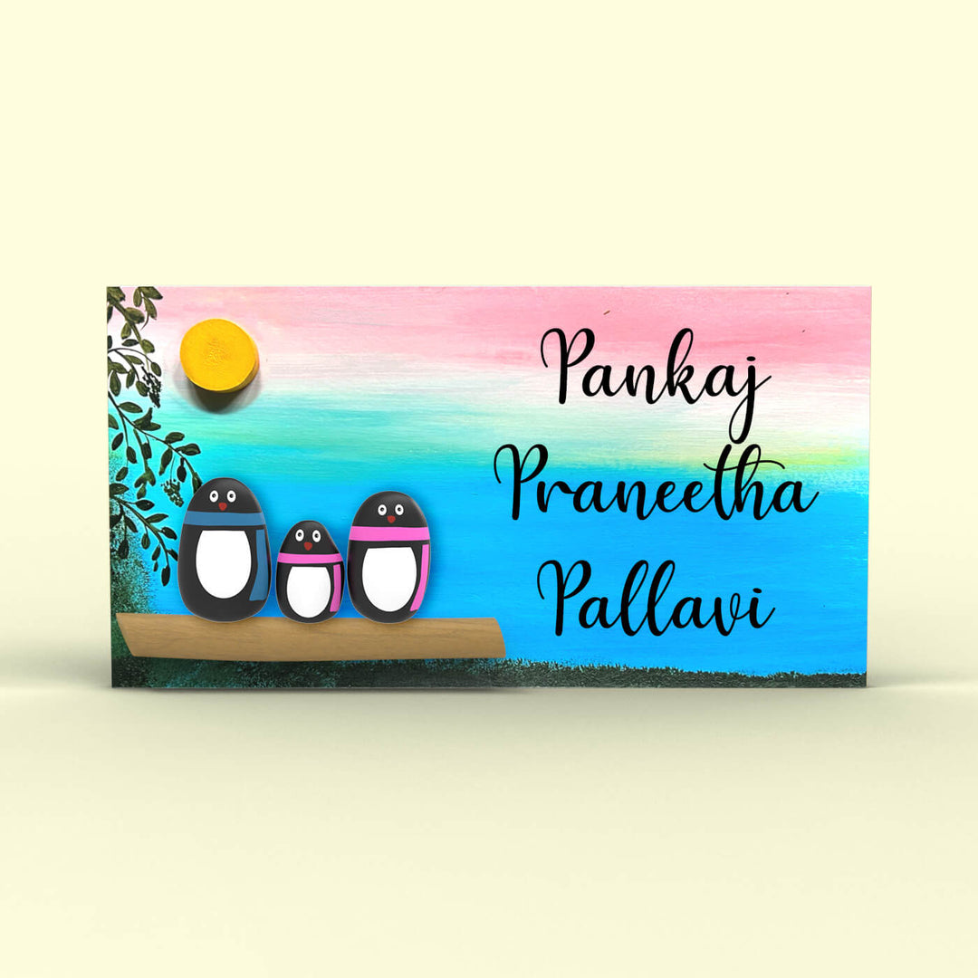 Hand-painted Pebble Art Nameboard For Family Of 3