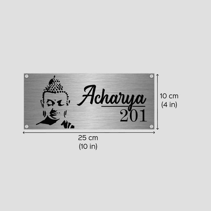 Personalized Gautam Buddha Theme Stainless Steel Name Plate