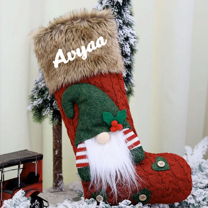 Personalized Handmade Nordic Gnome Berry Red Stocking