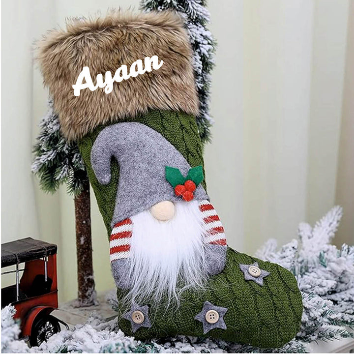 Personalized Handmade Nordic Gnome Evergreen Stocking