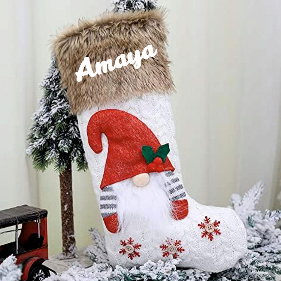 Personalized Handmade Nordic Gnome Snow Stocking
