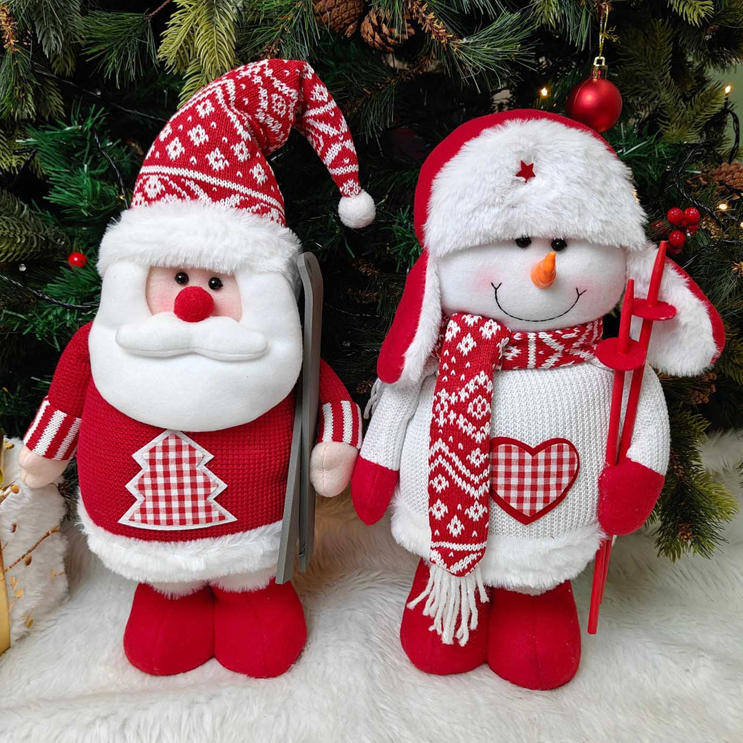 2 Pc | Nordic Holiday Skii Duo Plush Figurine With Extendable Legs