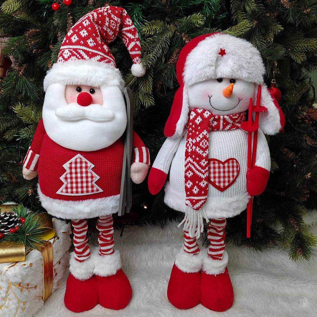 2 Pc | Nordic Holiday Skii Duo Plush Figurine With Extendable Legs