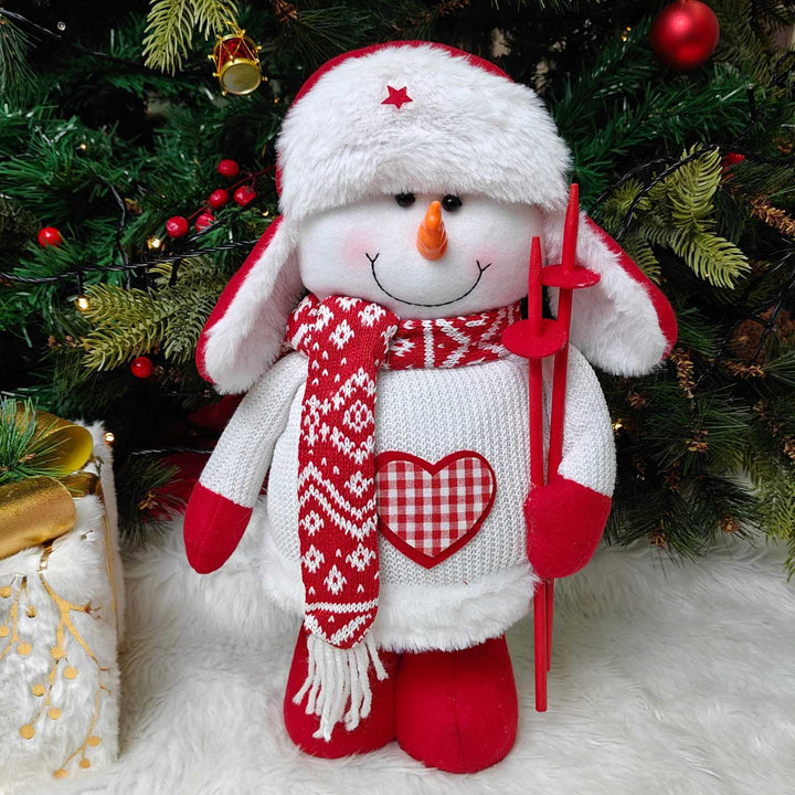 Snowman Nordic Holiday Skii Plush Figurine With Extendable Legs