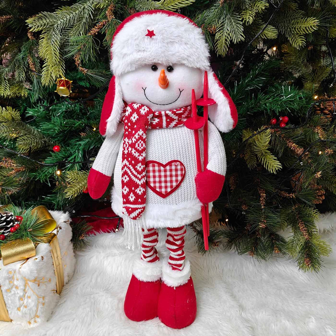 Snowman Nordic Holiday Skii Plush Figurine With Extendable Legs