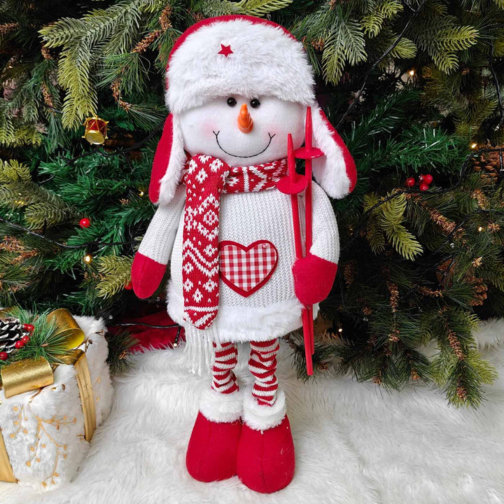 Snowman Nordic Holiday Skii Plush Figurine With Extendable Legs