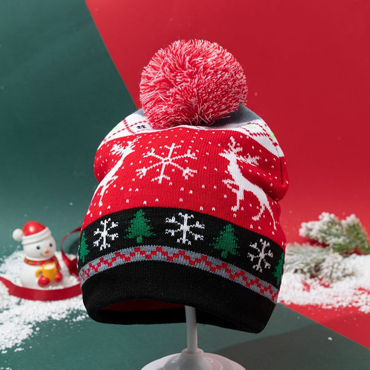 Handmade Nordic Reindeer Knit LED Beanie Cap With Light