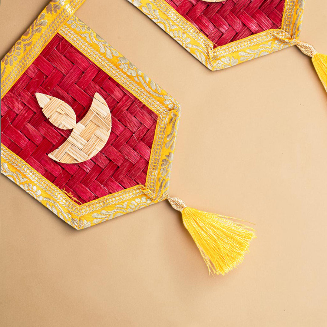 Diya Motif Handcrafted Bamboo Toran With Tassels For Festive Decor
