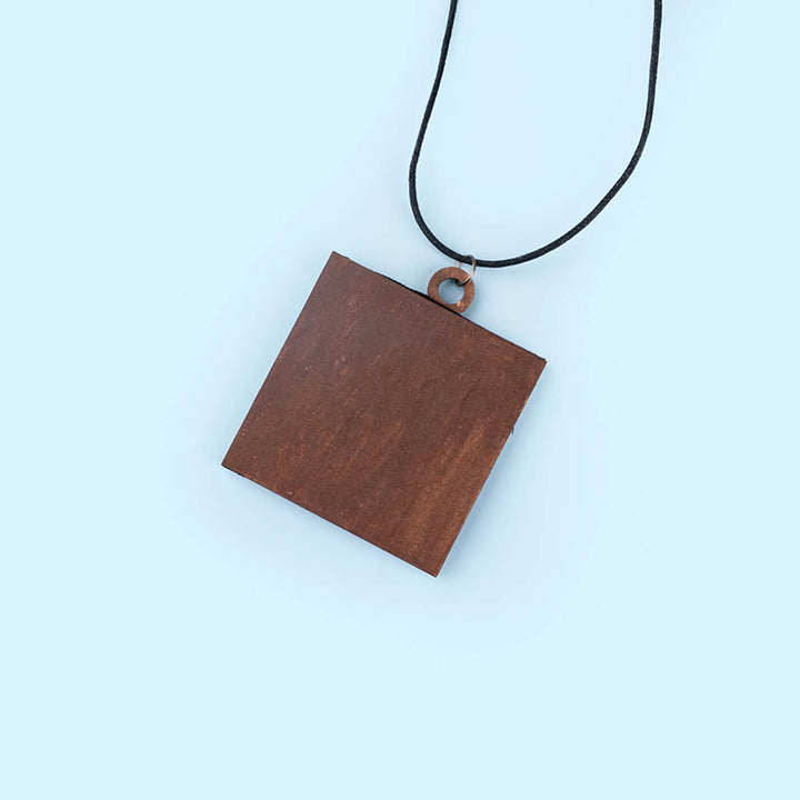 Handcrafted Necklace With Block Print Fabric & Wooden Pendant