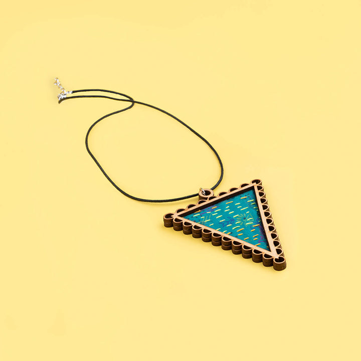 Handcrafted Necklace With Kantha Fabric & Wooden Pendant