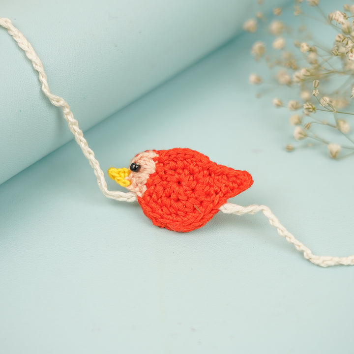 Handmade Crochet Cute Birdie Theme Kids Rakhi With Roli Chawal