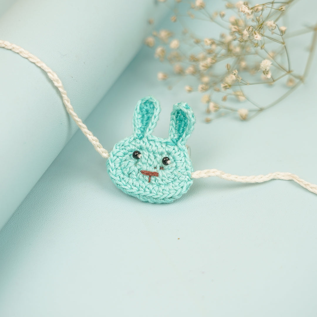Handmade Crochet Bunny Theme Kids Rakhi With Roli Chawal