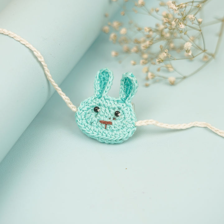 Handmade Crochet Bunny Theme Kids Rakhi With Roli Chawal