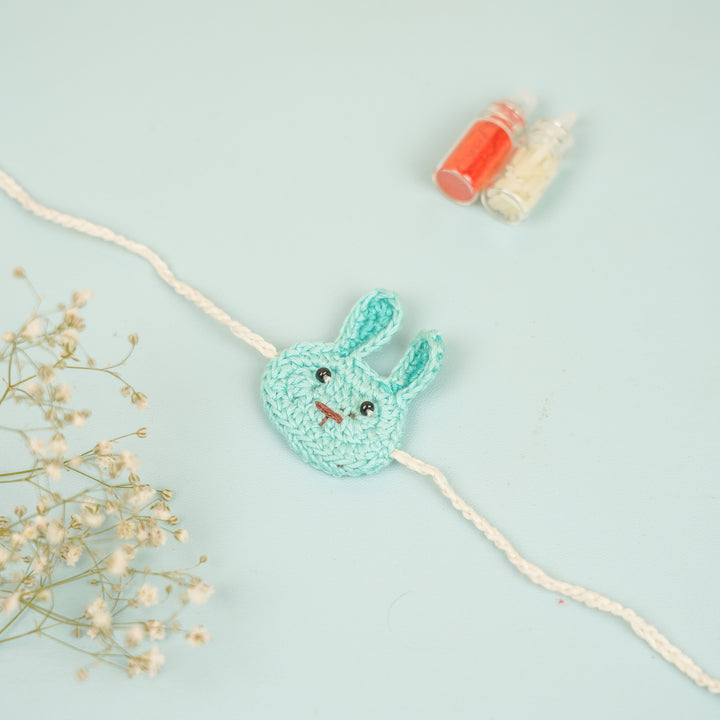 Handmade Crochet Bunny Theme Kids Rakhi With Roli Chawal