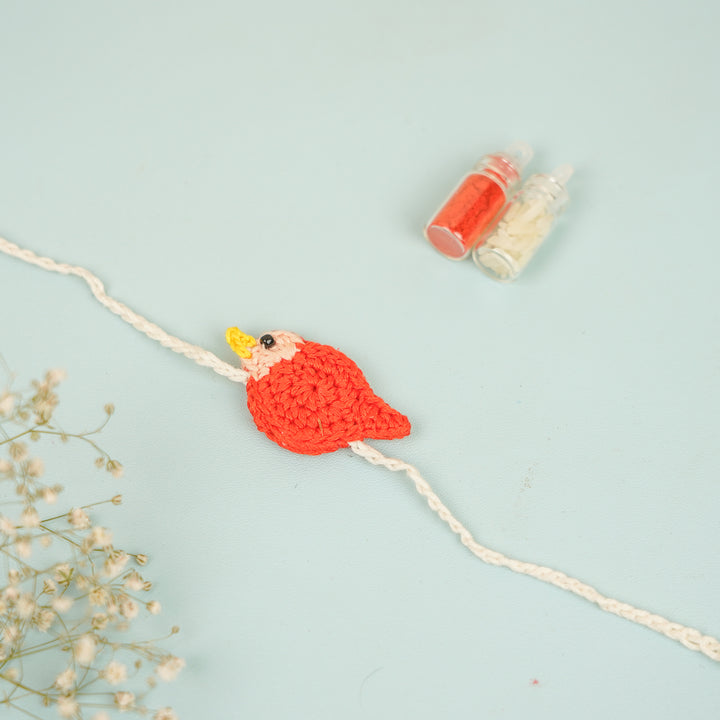 Handmade Crochet Cute Birdie Theme Kids Rakhi With Roli Chawal
