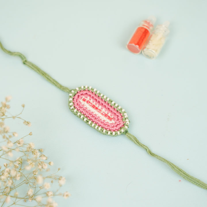 Handmade Crochet Beaded Bahar Rakhi With Roli Chawal