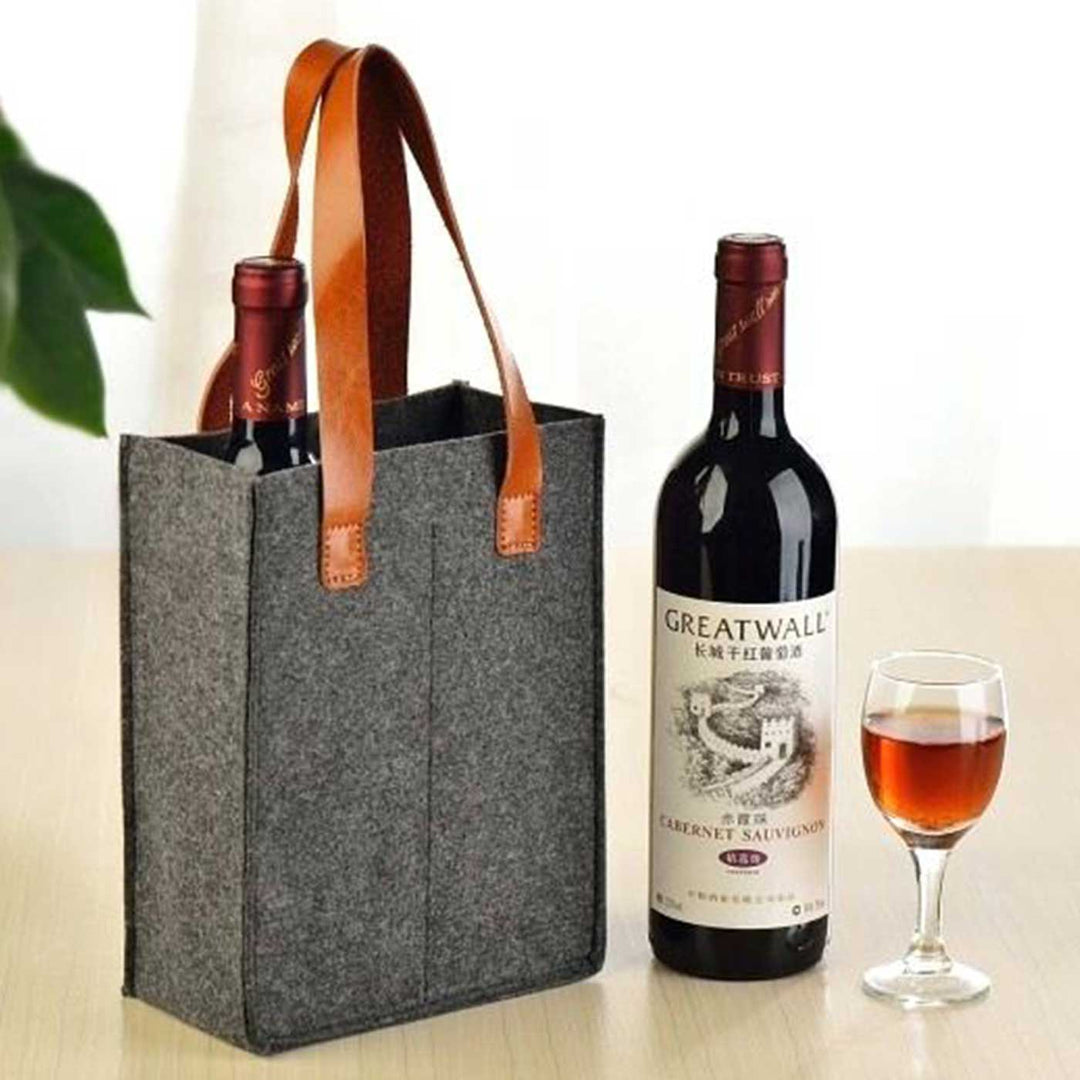 Eco-felt & Vegan Leather Bottle Carrier Bag