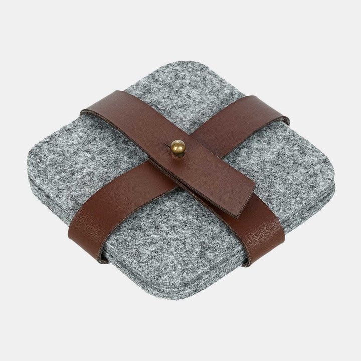 Eco-felt & Vegan Leather Coasters With Holder - Set of 4