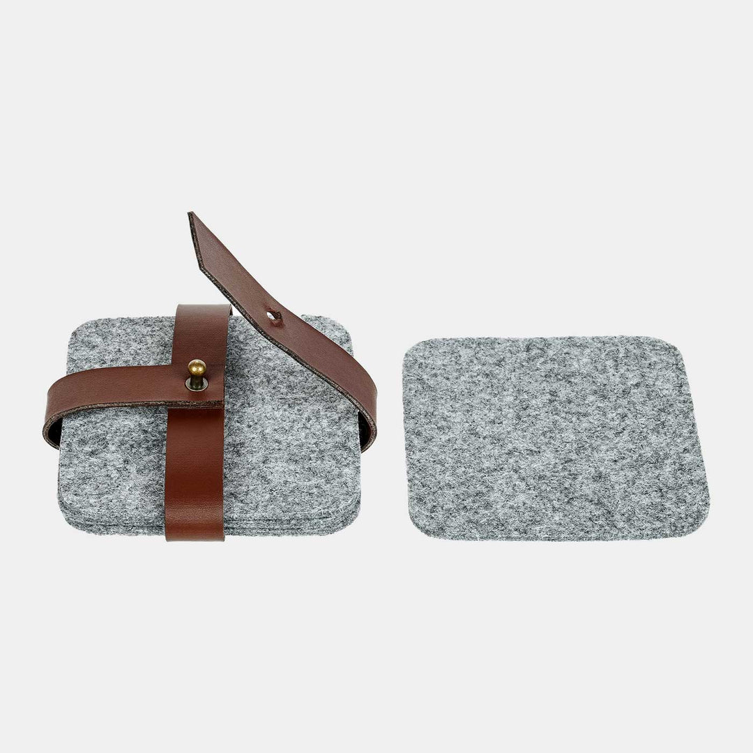 Eco-felt & Vegan Leather Coasters With Holder - Set of 4