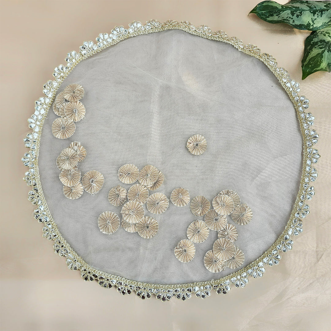 Decorative Shagun Tray Cover With Floral Gota Motifs For Festive Decor