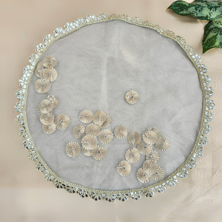 Decorative Shagun Tray Cover With Floral Gota Motifs For Festive Decor