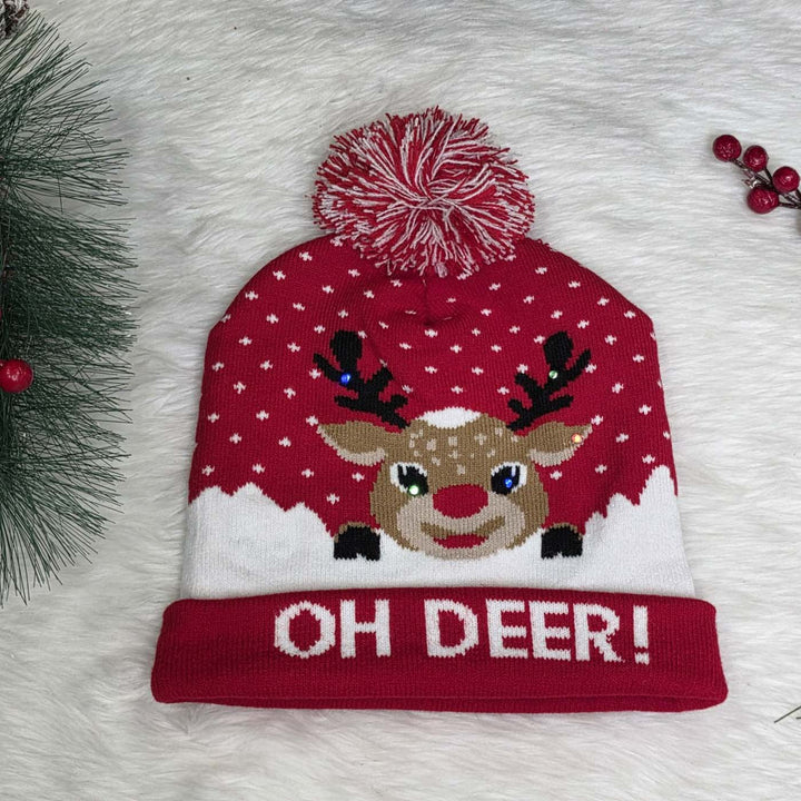 Handmade Oh Deer! Knit LED Beanie Cap With Light