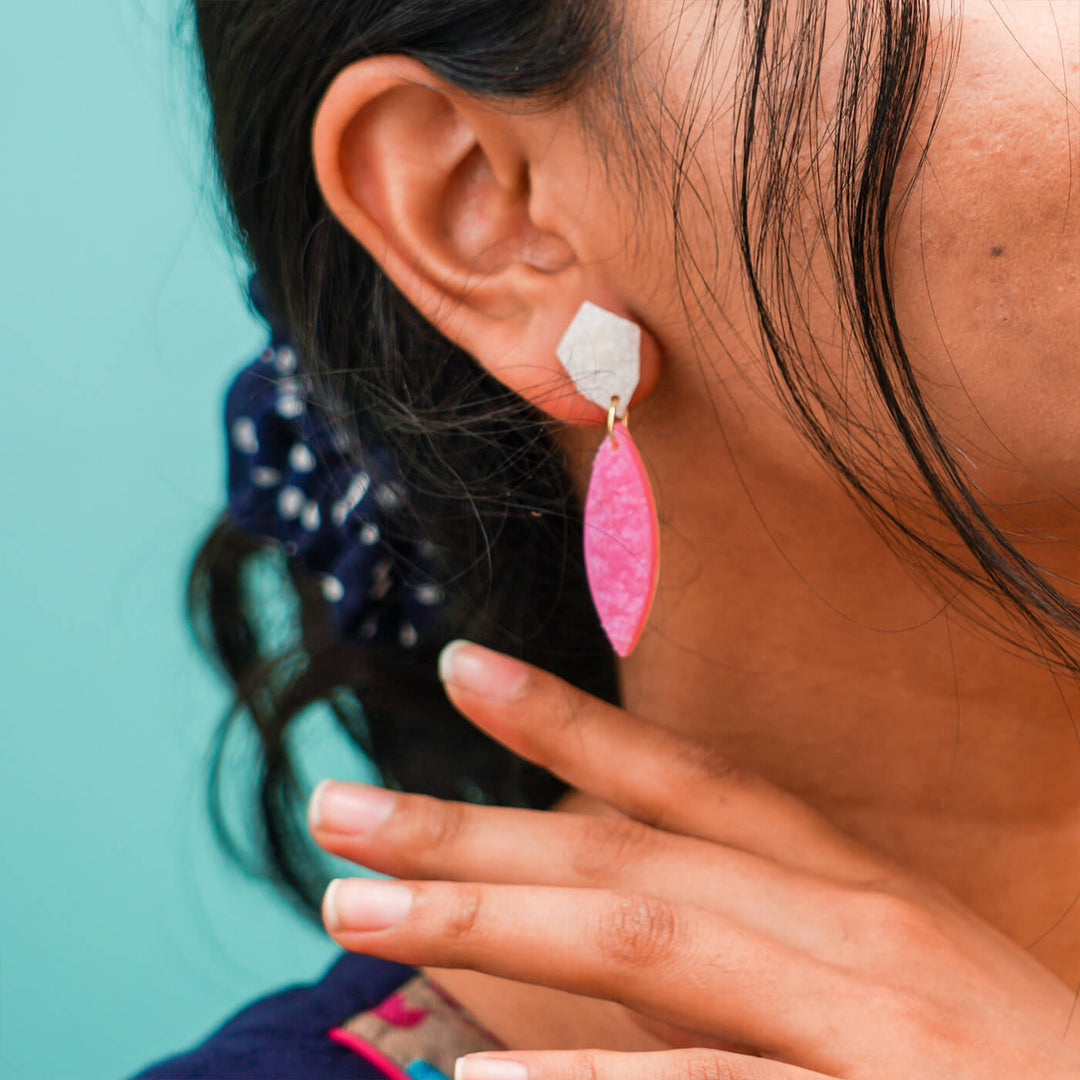 Handcrafted Resin Pink Lotus Earrings