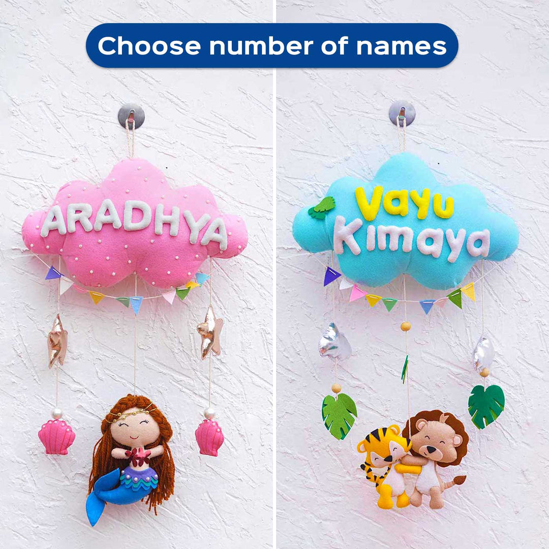 Handcrafted Personalized Dancing Doll Cloud Theme Name Plate For Kids