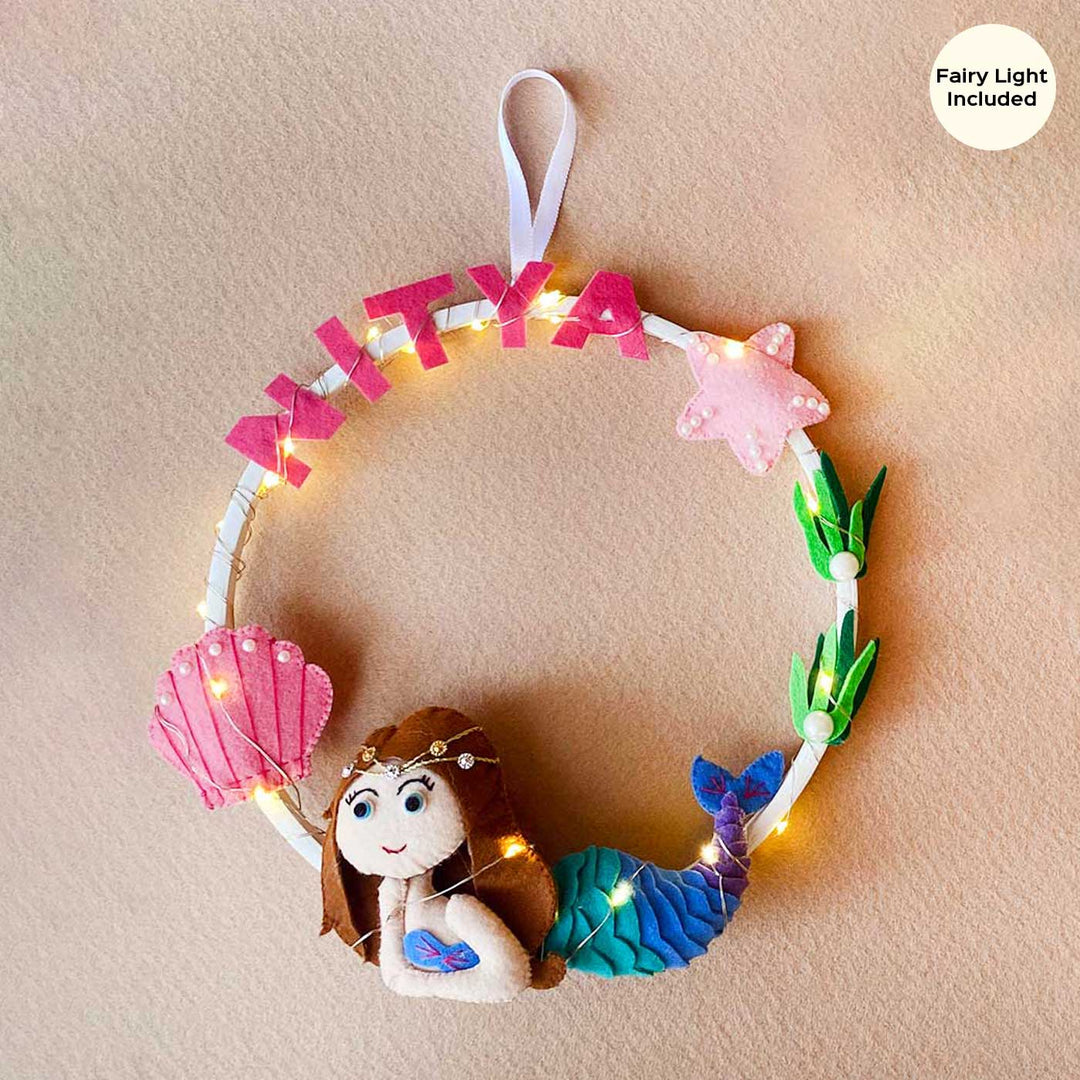 Personalized Mermaid Theme Fairy Lights Kid's Felt Hoop Nameplate