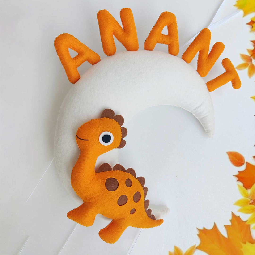 Handmade Personalized Dino On Moon Felt Kids Name Hanging With 3D letters