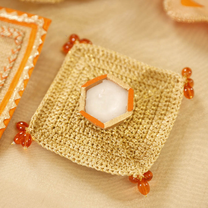 Handmade Crochet Orange Coaster | Set Of 6