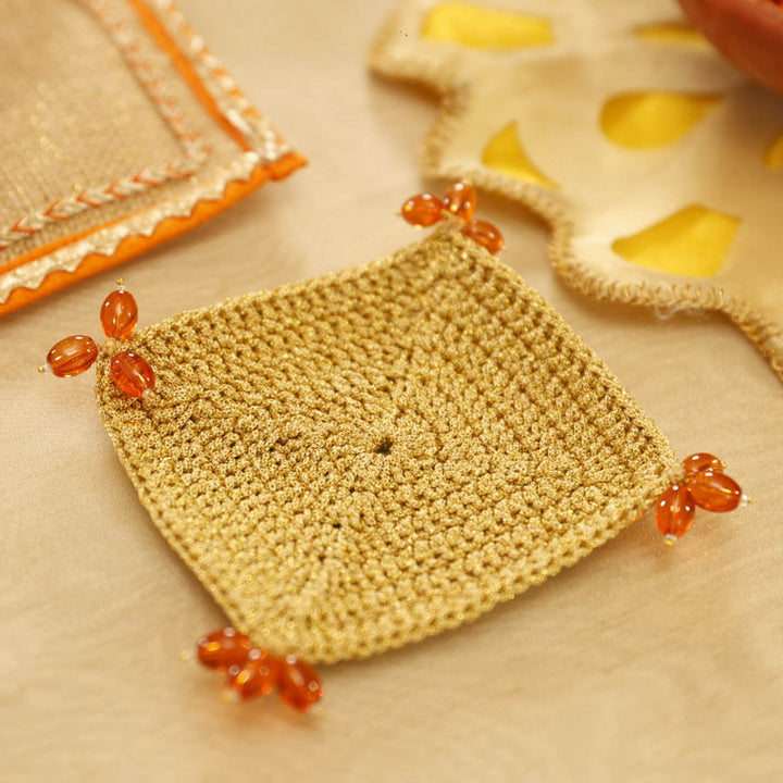 Handmade Crochet Orange Coaster | Set Of 6