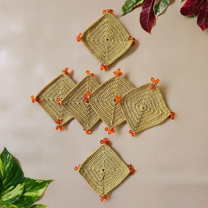 Handmade Crochet Orange Coaster | Set Of 6