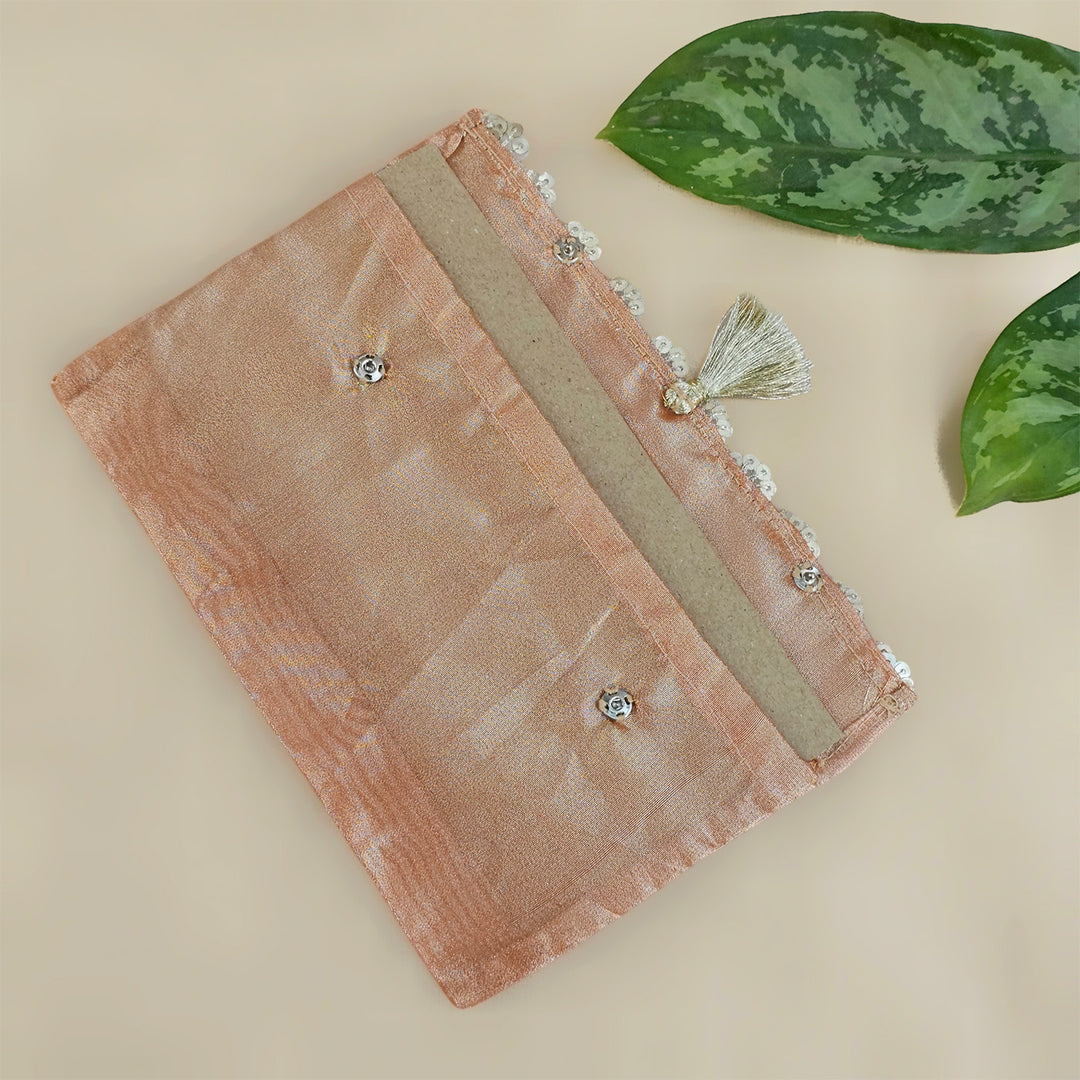 Set Of 2 "Sitara" Handcrafted Tissue Fabric Gift Envelopes With Gota Trim And Tassel Detailing For Festive Gifting