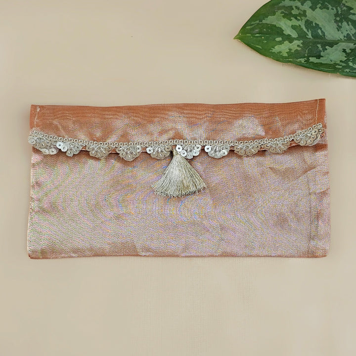 Set Of 2 | "Scallop" Handcrafted Tissue Fabric Gift Envelopes With Gota Edging And Tassel Detailing For Festive Gifting