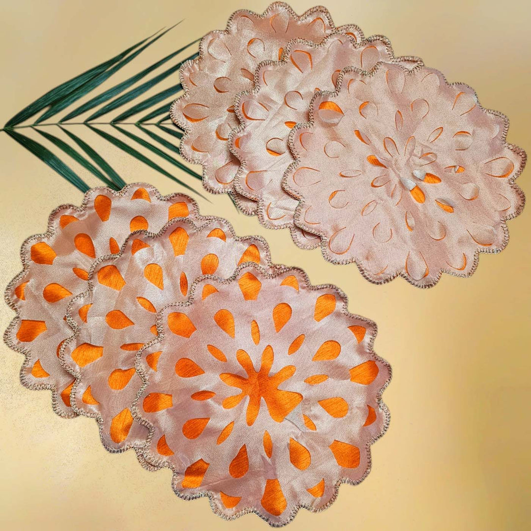 Handmade Marigold Design Classic Gift Hamper | Includes 6 Placemats, 6 Table Mats, 4 Diyas And 1 Gift Box