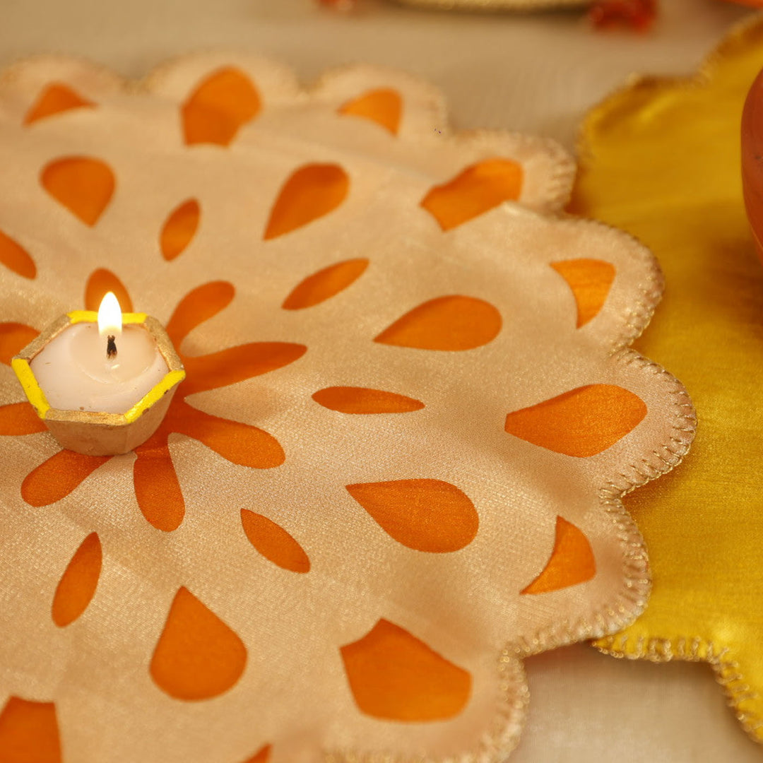 Handmade Marigold Design Cutwork Table Mat | Set Of 6