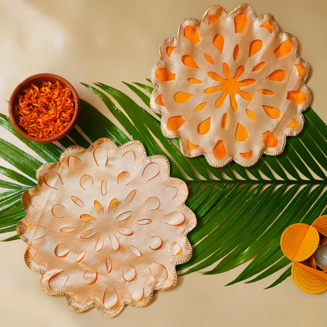 Handmade Marigold Design Cutwork Table Mat | Set Of 6