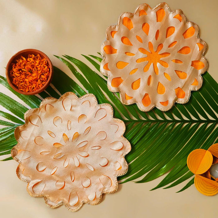 Handmade Marigold Design Cutwork Table Mat | Set Of 6