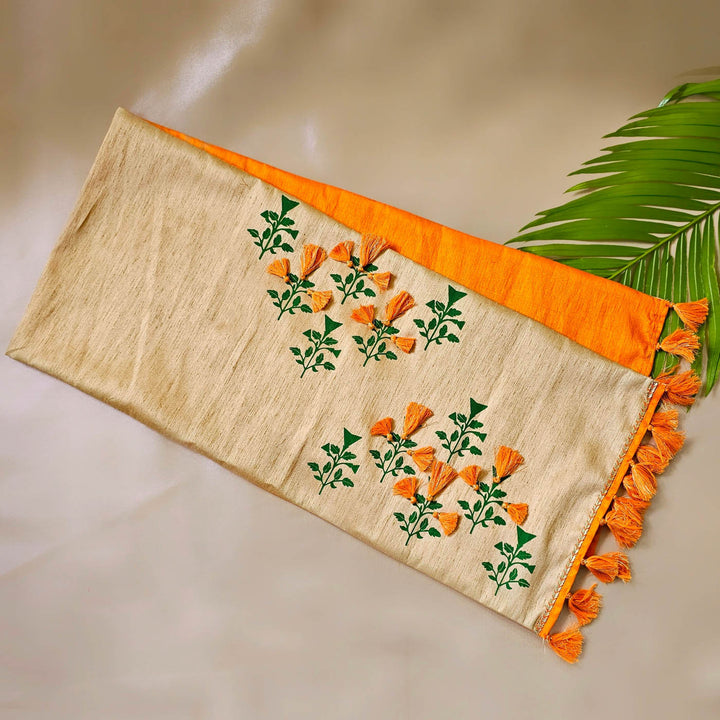 Handmade Marigold Design Grand Gift Hamper | Includes 1 Runner, 6 Table Mats, 6 Napkins, 6 Napkin Rings And 1 Gift Box