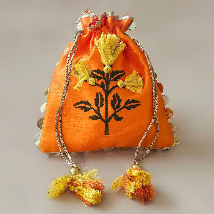 Handmade Marigold Design Silk Potli