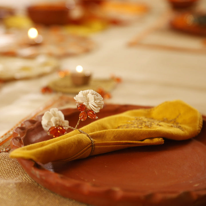Handmade Flower Design Shola Napkin Rings | Set Of 6