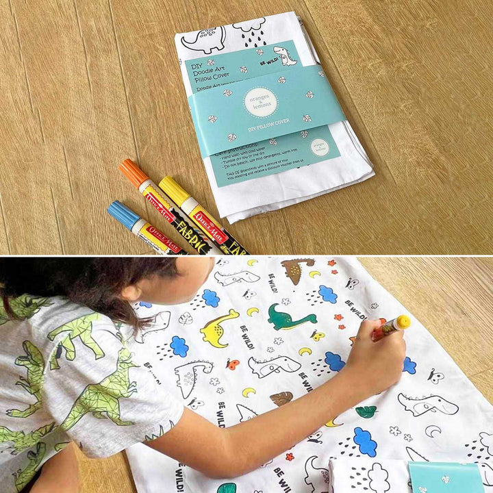 Color Your Own Doodle Art Pillow Case & Fabric Markers For Kids