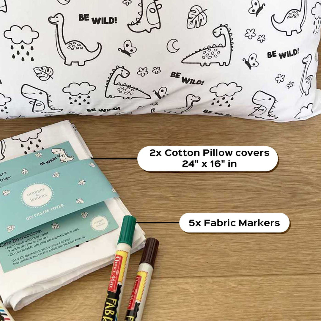 Color Your Own Doodle Art Pillow Case & Fabric Markers For Kids