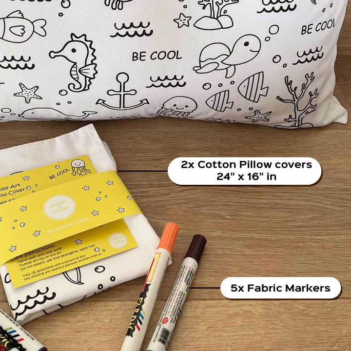 Color Your Own Doodle Art Pillow Case & Fabric Markers For Kids