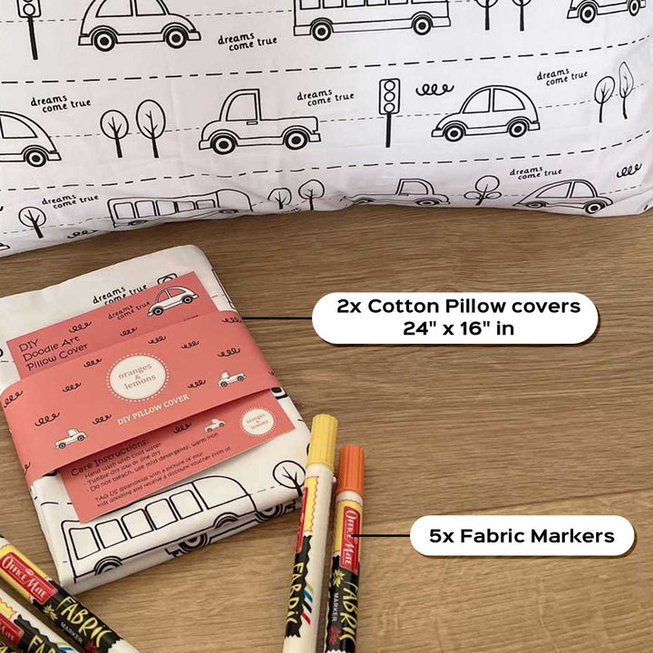 Color Your Own Doodle Art Pillow Case & Fabric Markers For Kids