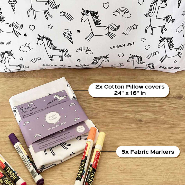 Color Your Own Doodle Art Pillow Case & Fabric Markers For Kids