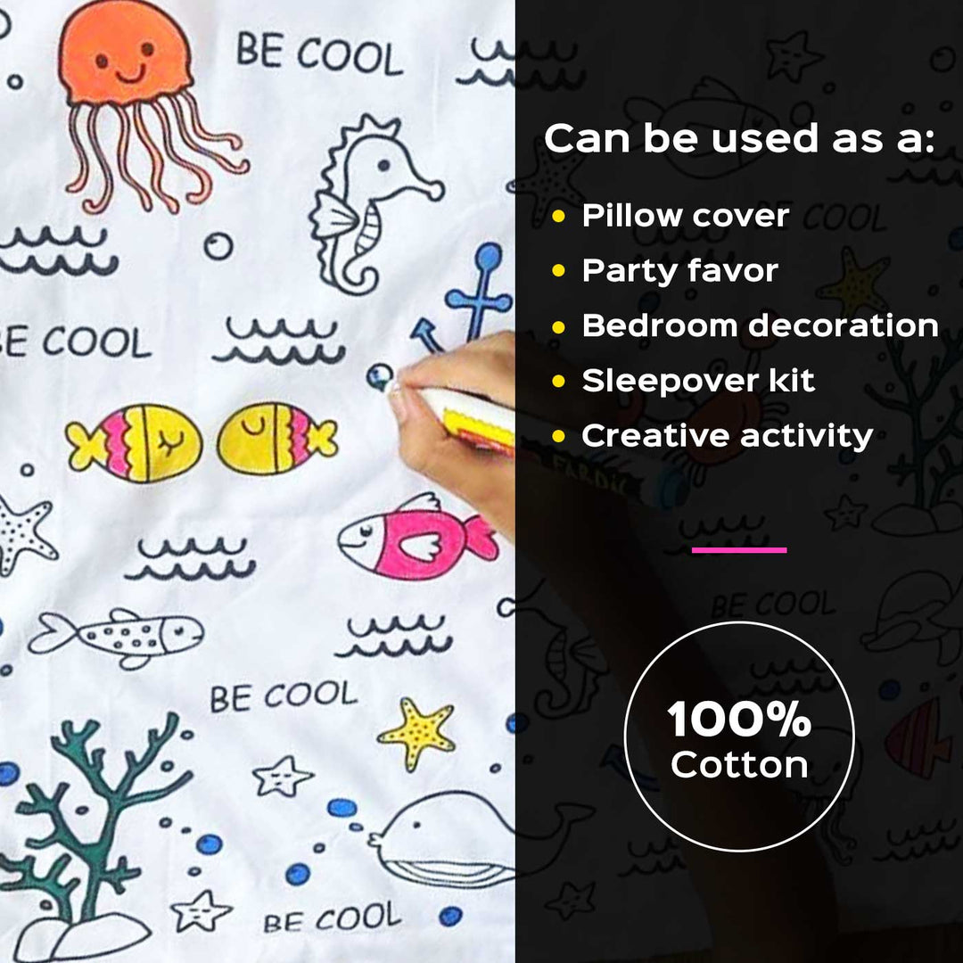 Color Your Own Doodle Art Pillow Case & Fabric Markers For Kids