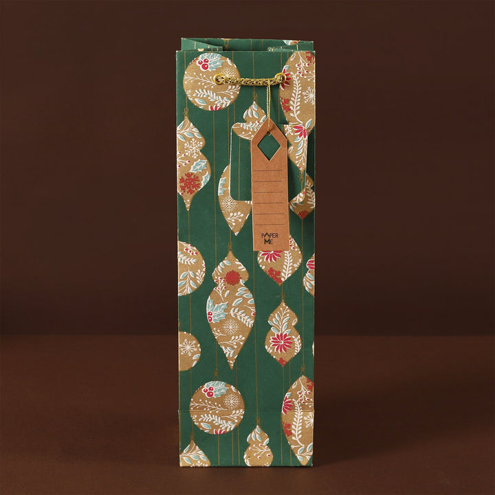 3 Pc | Handmade Green Paper Ornament Wine Bag