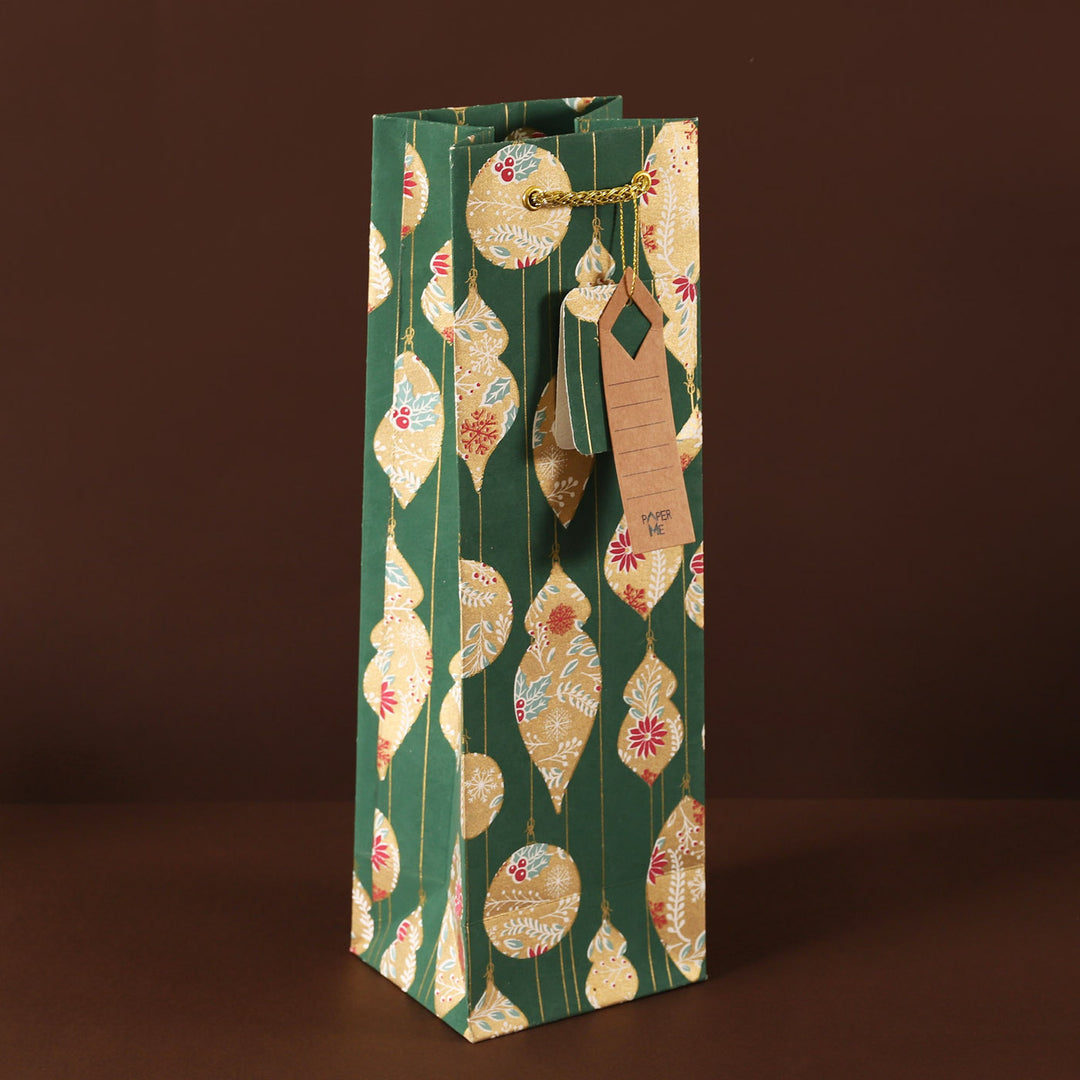 3 Pc | Handmade Green Paper Ornament Wine Bag